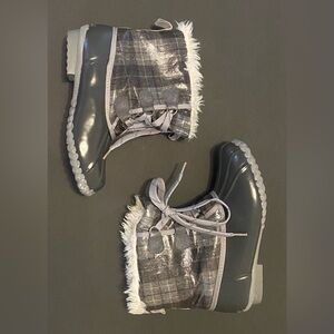 Women's Sporto Gray Plaid Insulated Faux Fur Lined Duck Boots KIM (8) EUC